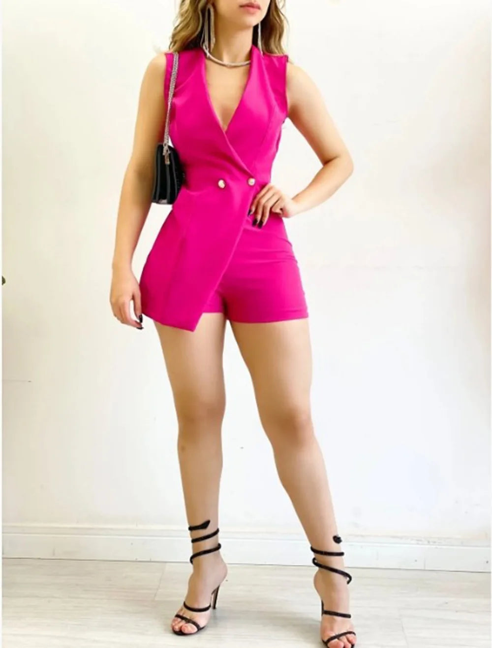 UNIKCOSA™ Summer 2024 Elegant Short Jumpsuit – Women’s Sleeveless Slim Fit High-Waist One-Piece | Solid Color Sexy Office & Fashion Outfit