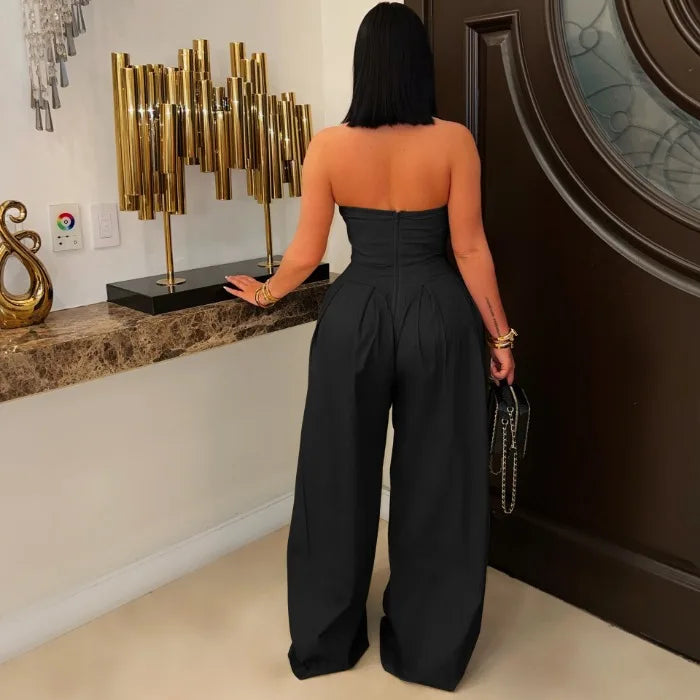 UNIKCOSA™ 2025 Summer Strapless Jumpsuit – Sexy High-Waist Button-Up Wide-Leg One-Piece | Women’s Sleeveless Fashion Outfit