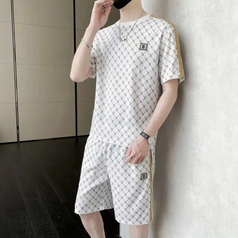 UNIKCOSA Men’s Printed Summer Set – Casual Short Sleeve & Shorts Two-Piece Outfit (2024 Plus-Size Edition)