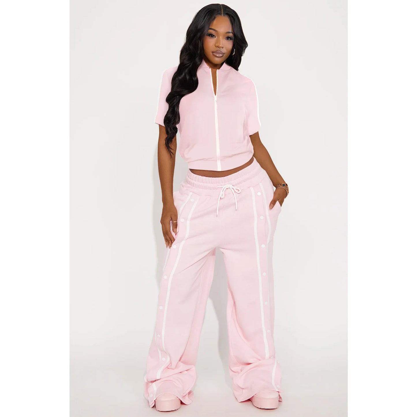 UNIKCOSA’s Summer Streetwear Pant Set — Short-Sleeve Zip Jacket + Wide-Leg Pants