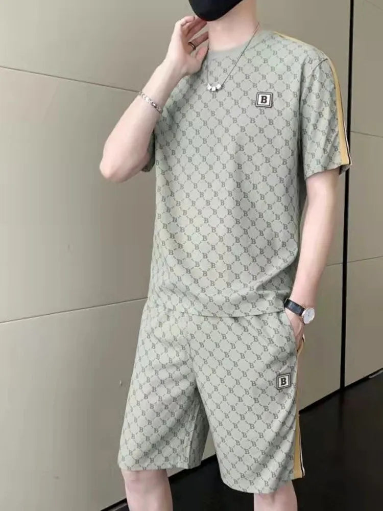 UNIKCOSA Men’s Printed Summer Set – Casual Short Sleeve & Shorts Two-Piece Outfit (2024 Plus-Size Edition)
