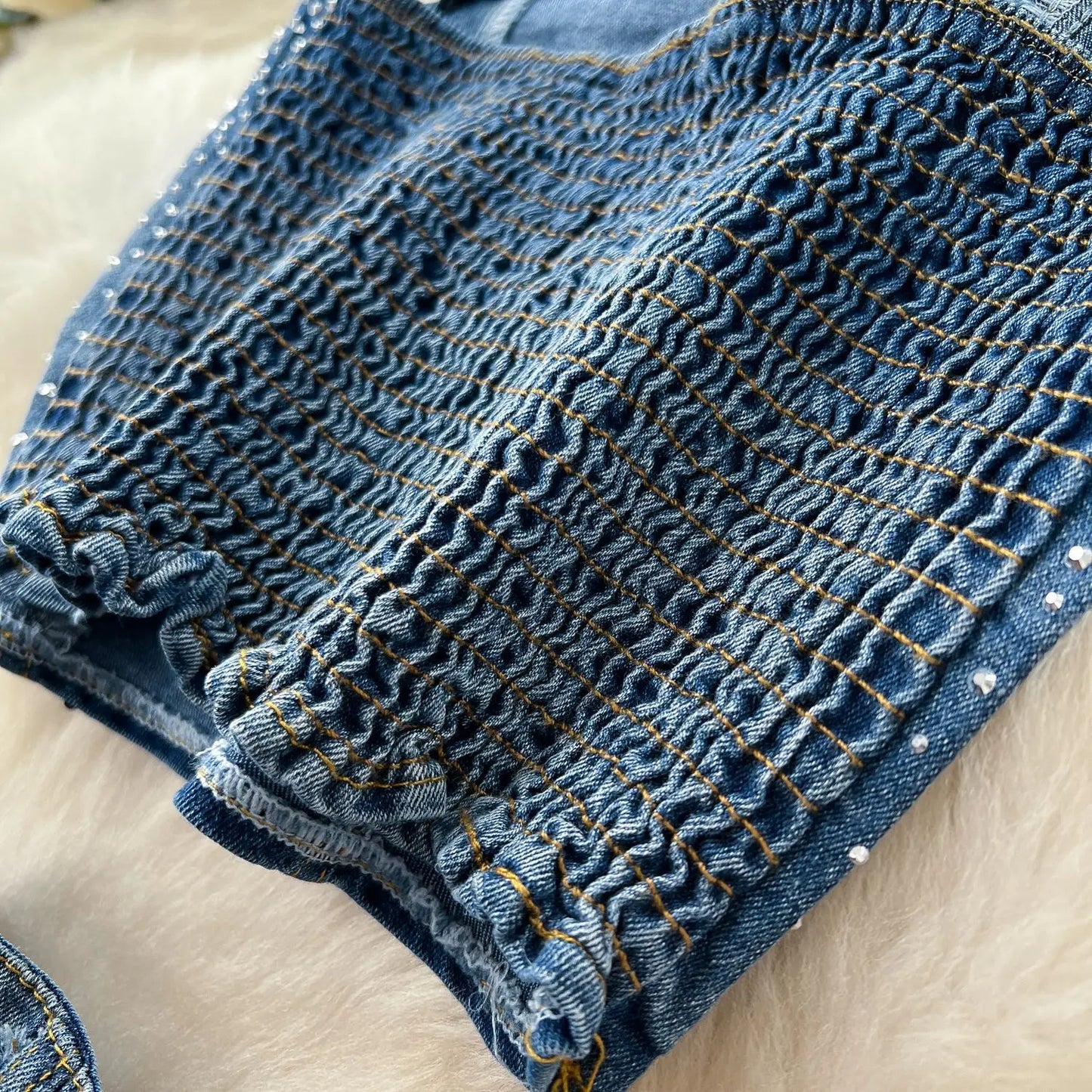 UNIKCOSA™ Diamond Denim 2-Piece Set – Sleeveless Crop Top & High-Waist Flare Pants | Sexy Slim Fit Women’s Matching Outfit