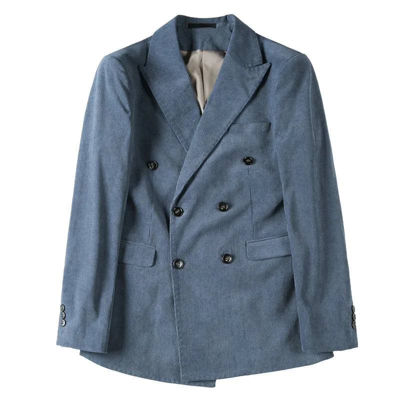 UNIKCOSA Men’s Double-Breasted Corduroy Blazer – Slim Fit Striped Suit Jacket (M–4XL)