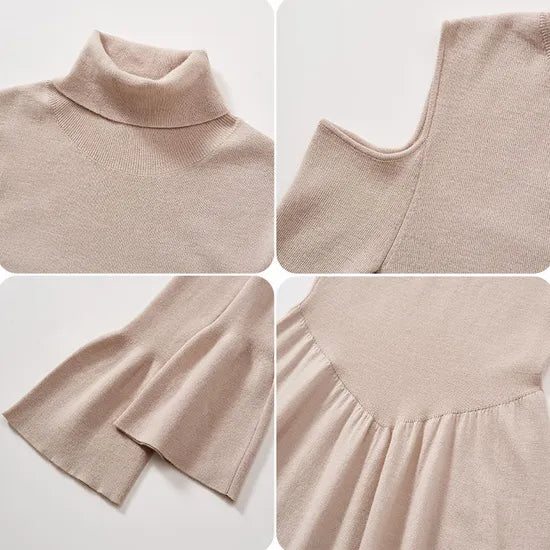 Chic Women's Turtleneck Long Sleeve Knitted Sweater Dress with Detachable Shawl