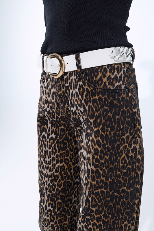 Barrel Leopard Print Jeans