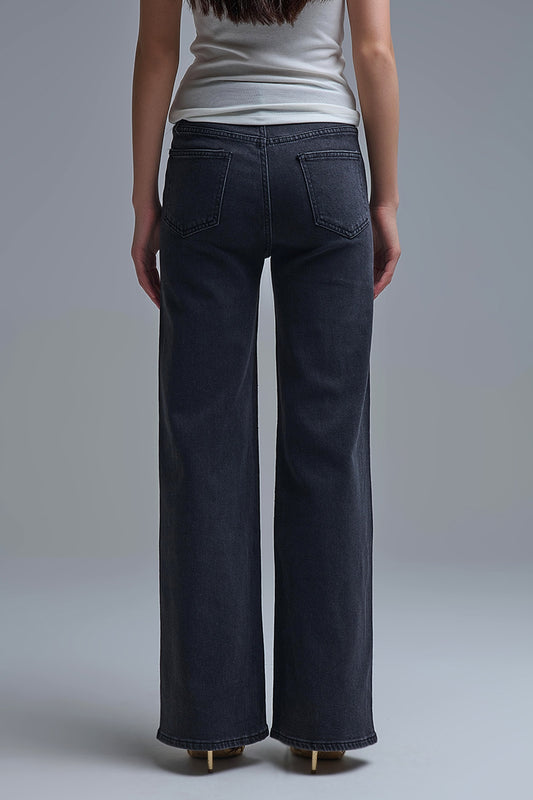 Leopard Print Black Straight-Leg Jeans with strass detail