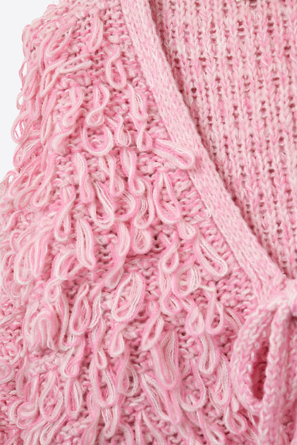 Pink Cropped chunky Knit cardigan with V-Neck and Front Tie closure