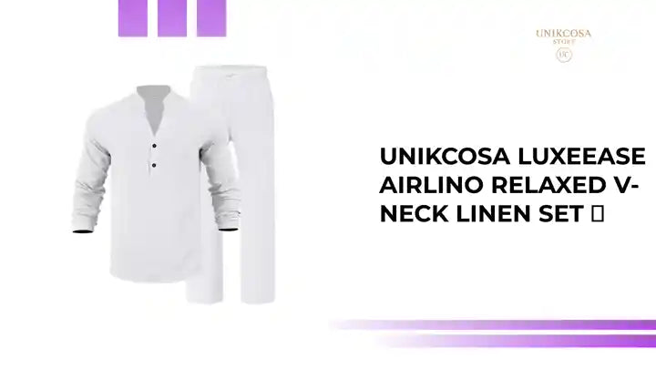 UNIKCOSA LuxeEase AirLino Relaxed V-Neck Linen Set 💫 by@Outfy