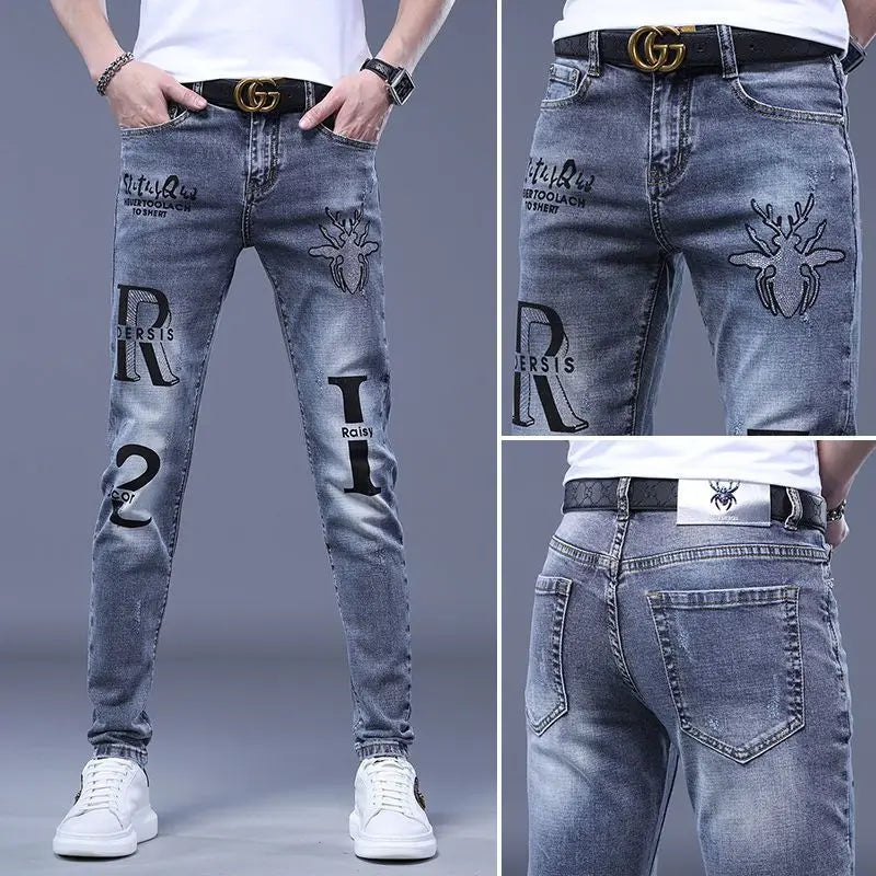 UNIKCOSA Men’s Harajuku Art Jeans – Slim Fit Graphic Painted Denim Pants (Spring/Autumn Streetwear 2000s Style)