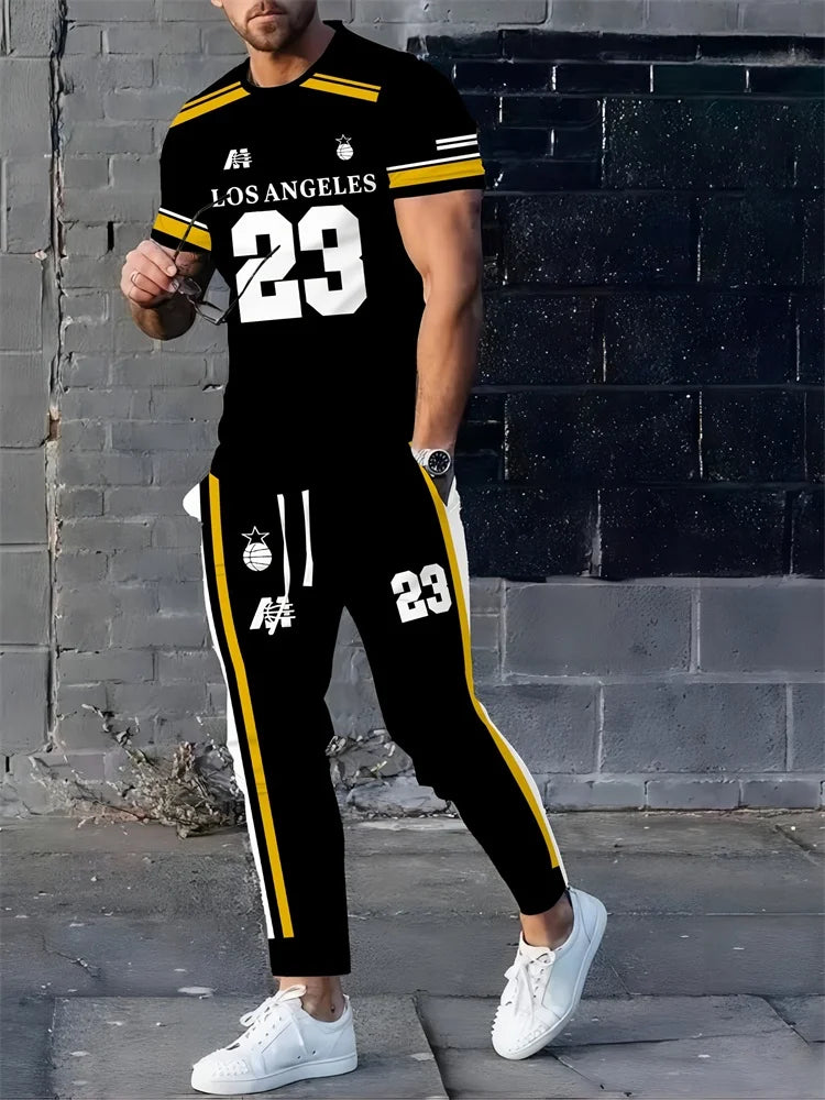 UNIKCOSA Men’s Street Style Set – Bull Print Warm T-Shirt & Long Pants Outfit (Autumn/Winter Edition)