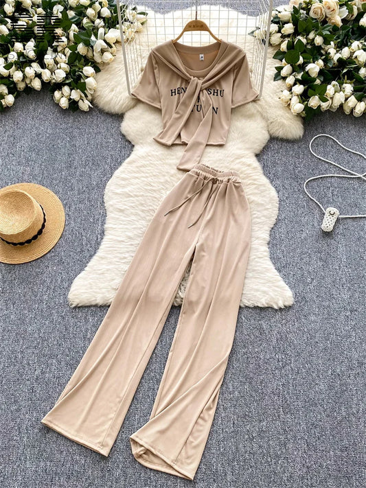 UNIKCOSA LuxeEase 3Piece Streetwear Set Letter Tee Shawl 🔥