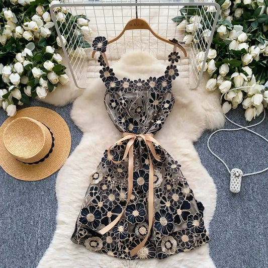 UNIKCOSA Velora Embroidered Halter Mini Dress Paris Chic 💫