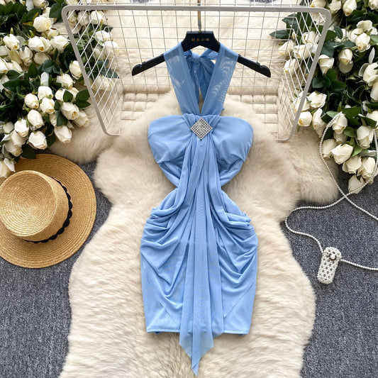 UNIKCOSA Velora Halter Neck Empire Waist Mesh Mini Dress 💫