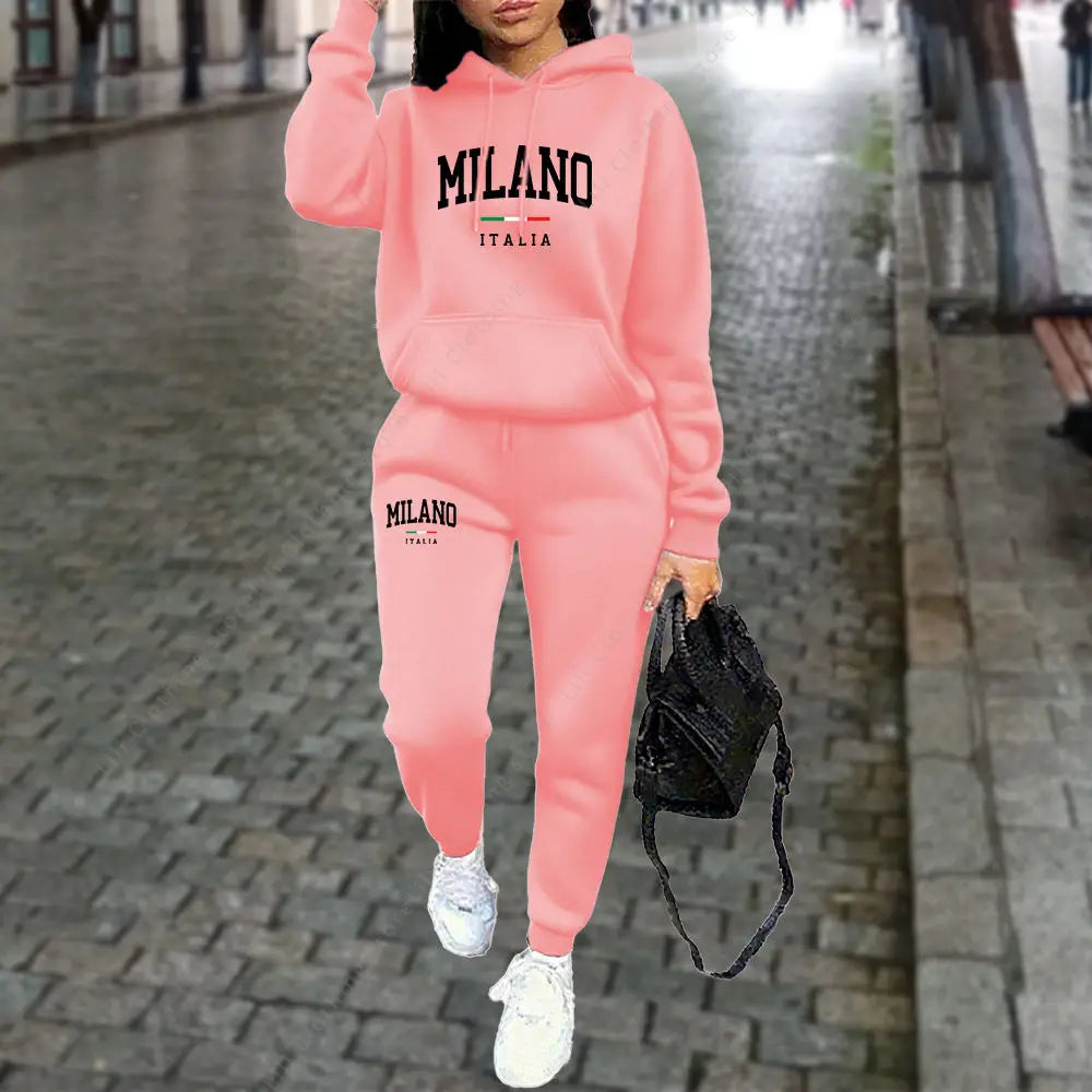 UNIKCOSA’s 2025 Milano Tracksuit — Letter Print Hoodie + Jogger Pants Set