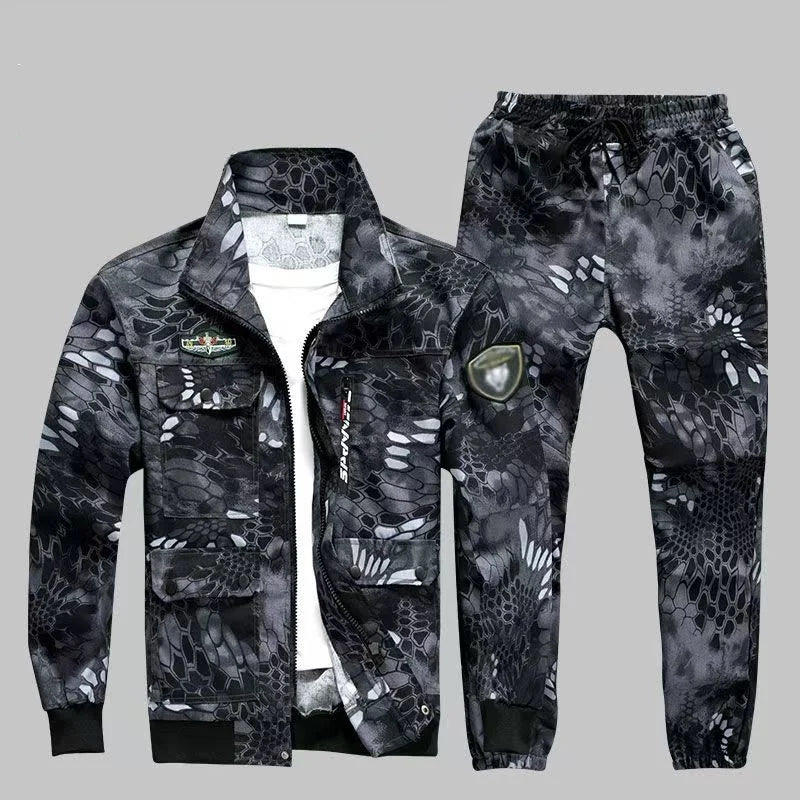 UNIKCOSA Men’s Camouflage Workwear Set – Wear-Resistant & Anti-Fouling Outdoor Protective Clothing (Spring/Autumn)