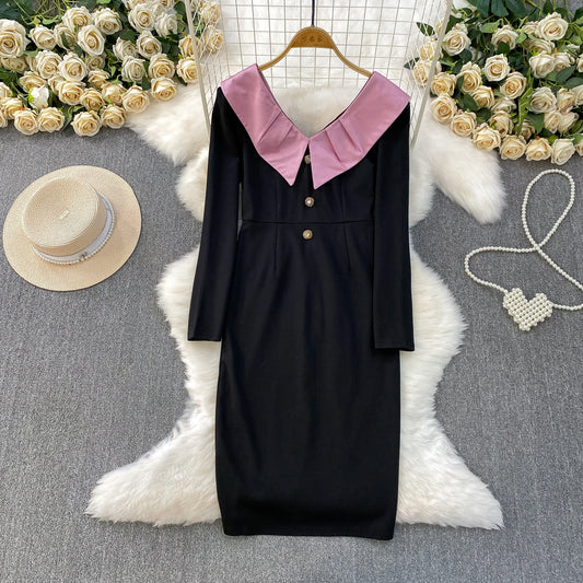 UNIKCOSA RetroMuse Satin Dress With V Neck Long Sleeves 💫