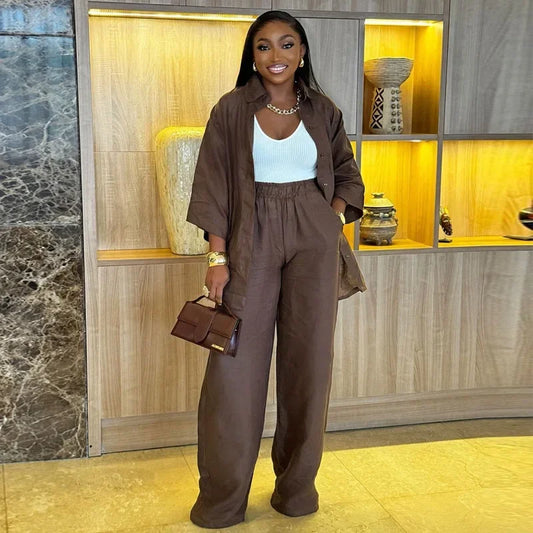 UNIKCOSA Velora Coffee Shirt And Pant Set Y2K Streetwear π«