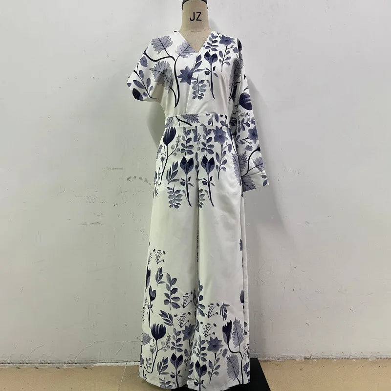 UNIKCOSA™ 2025 Elegant Printed Jumpsuit – Sexy V-Neck Backless Straight-Leg One-Piece | Women’s Casual Fashion Overalls