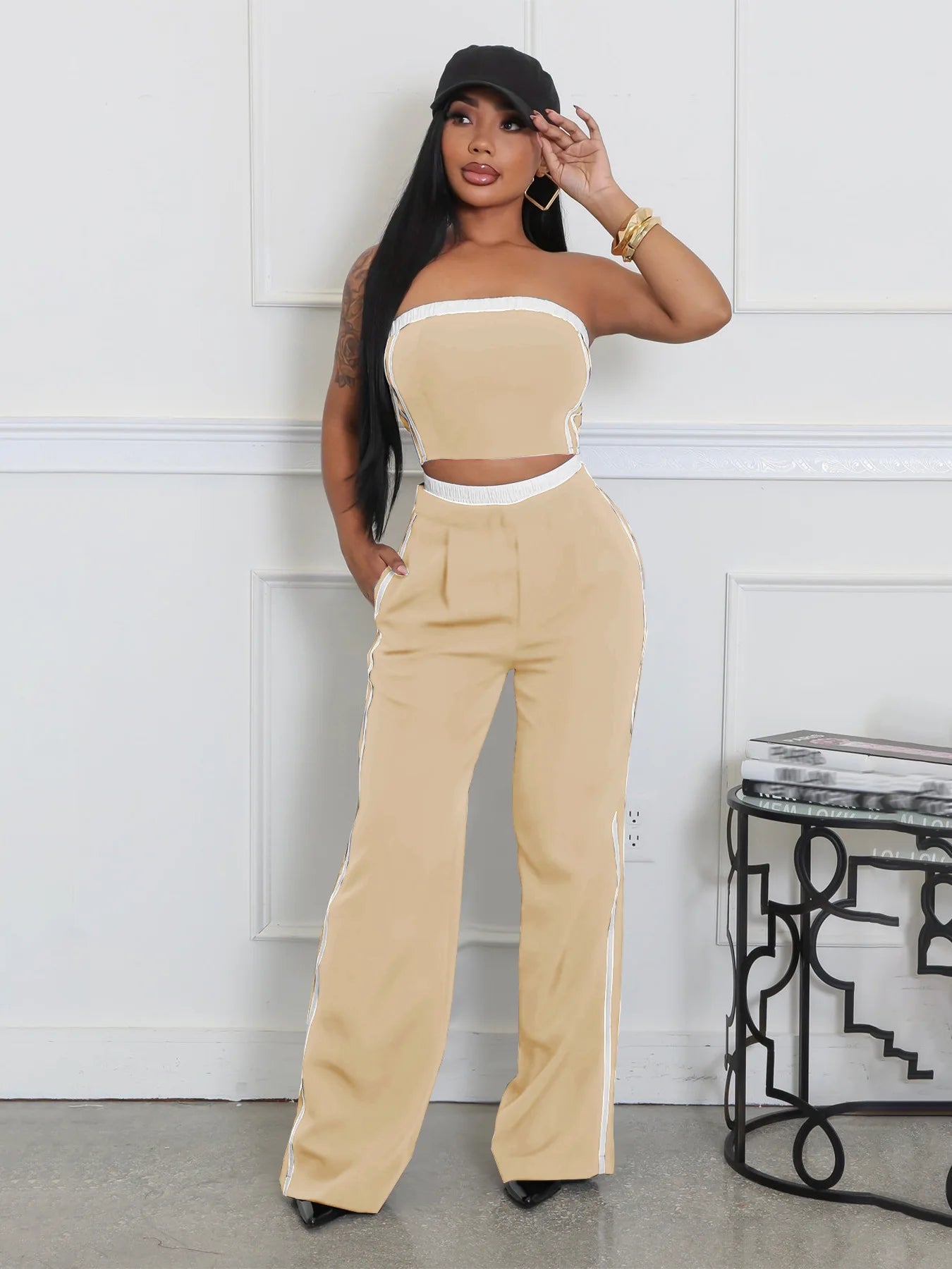 UNIKCOSA’s 2025 Strapless Pant Set — Sexy Bandeau Top + Wide-Leg Loose Pants