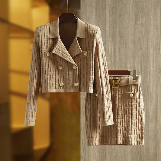 UNIKCOSA LuxeEase Khaki Jacquard Knit Set Boutique Edition 💫