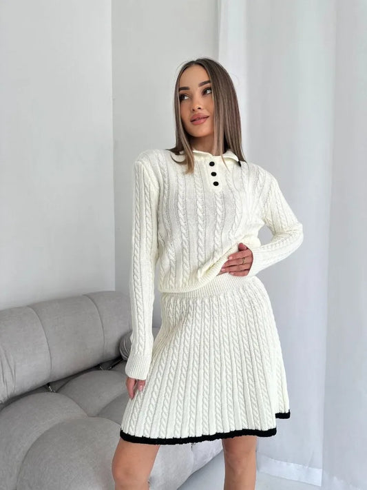 UNIKCOSA Velora Knitted Skirt Set Long Sleeve Short Skirt π«