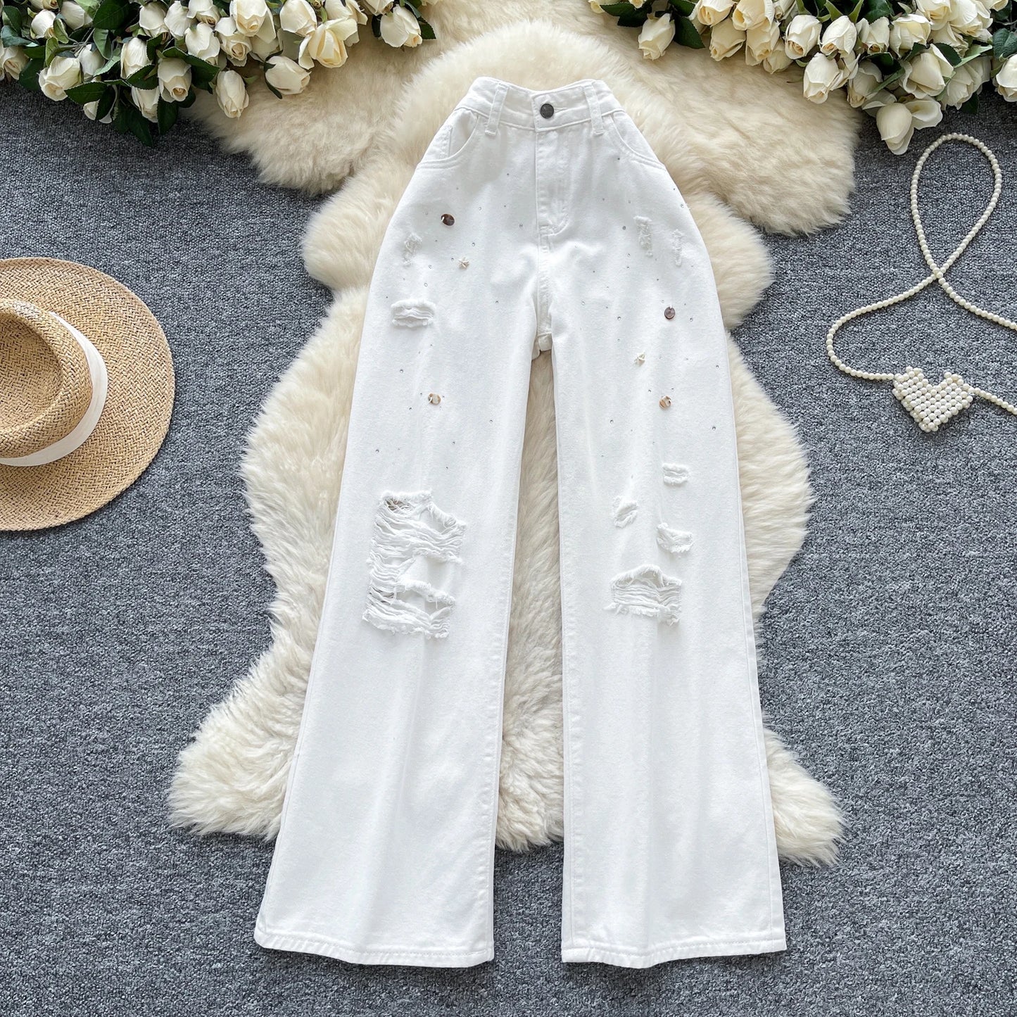 Autumn Casual Long Jeans Women Print High Waist Denim Pants Girls Outdoor Pants Wholesale
