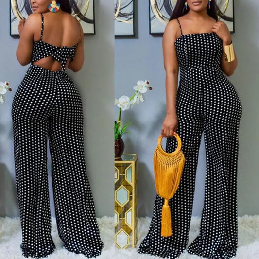 UNIKCOSA Velora Backless Jumpsuit High Waist Dot Print 💫