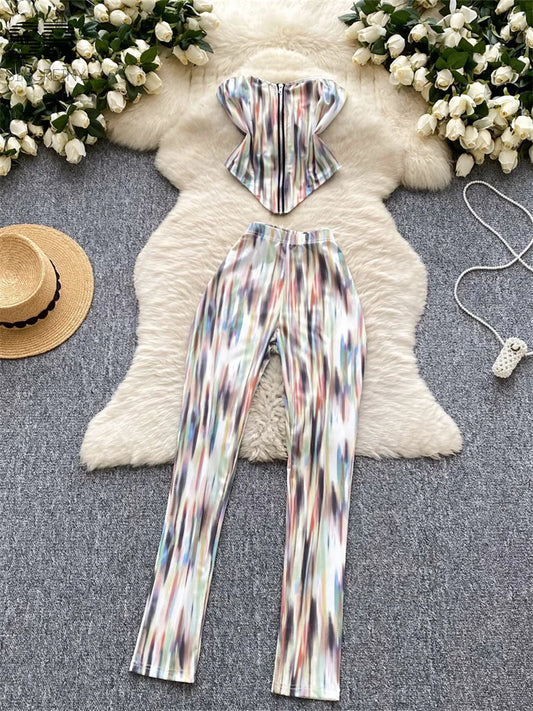 UNIKCOSA Velora Strapless Zipper Crop Top and Pants Set 💫