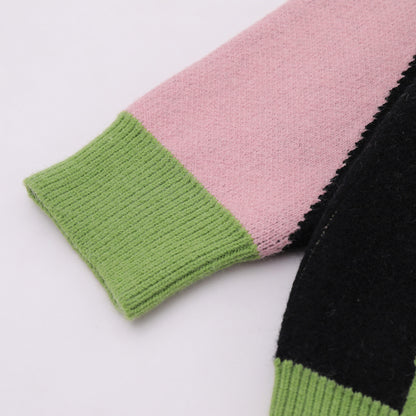 UNIKCOSA Contrast Jacquard Knit Sweater – Blue & Green Street Style Winter Essential