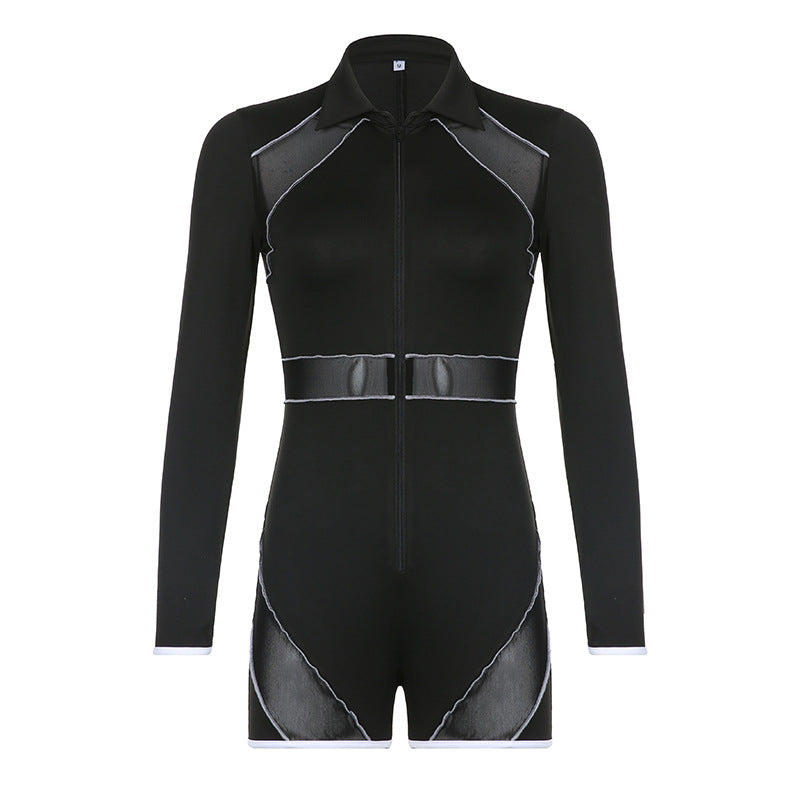 UNIKCOSA MeshMode Women’s Lapel Zipper Jumpsuit Shorts ✨