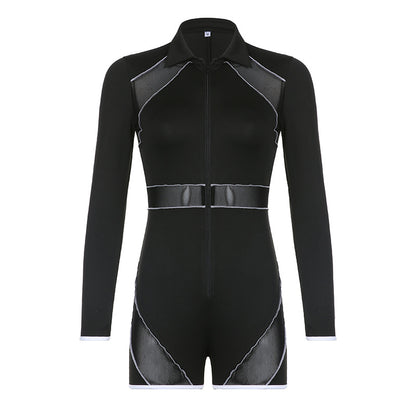 UNIKCOSA MeshMode Women’s Lapel Zipper Jumpsuit Shorts ✨