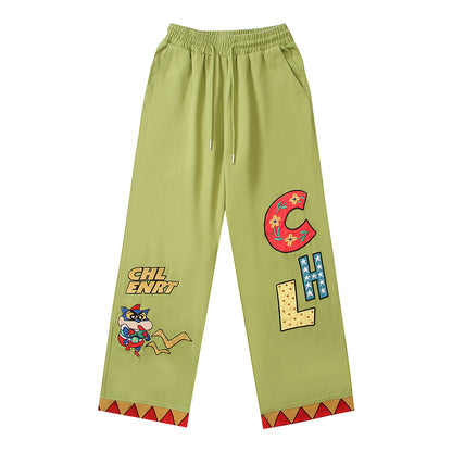 UNIKCOSA ArtMood Cartoon Embroidered Straight Leg Pants