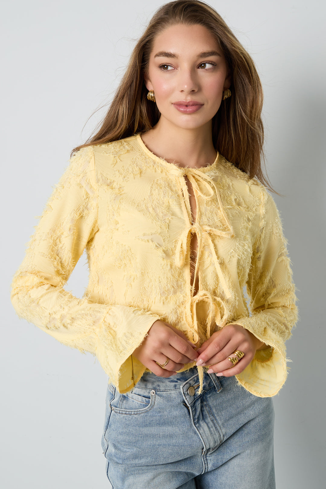 Woven Polyester Fiber Women's Long Sleeve Tops Elegant Solid Color Spring/Summer