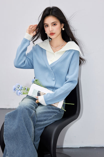 UNIKCOSA Velora French Style Knit Sweater Color Blocking 💫