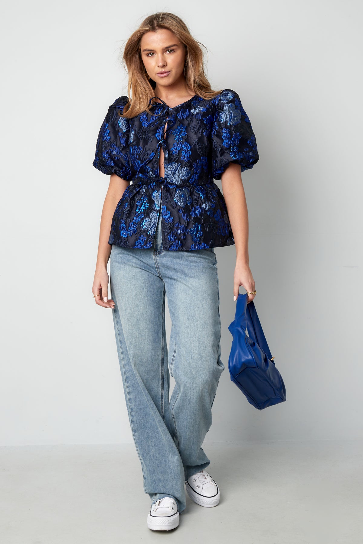 Woven Polyester Fiber Women's Short Sleeve Top Elegant Floral Print