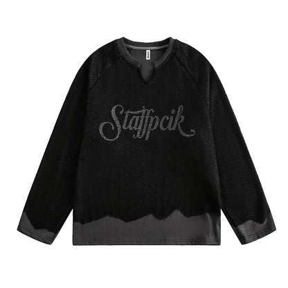 UNIKCOSA NoirFit Hollow Out Damaged Mesh Spliced Sweatshirt💫