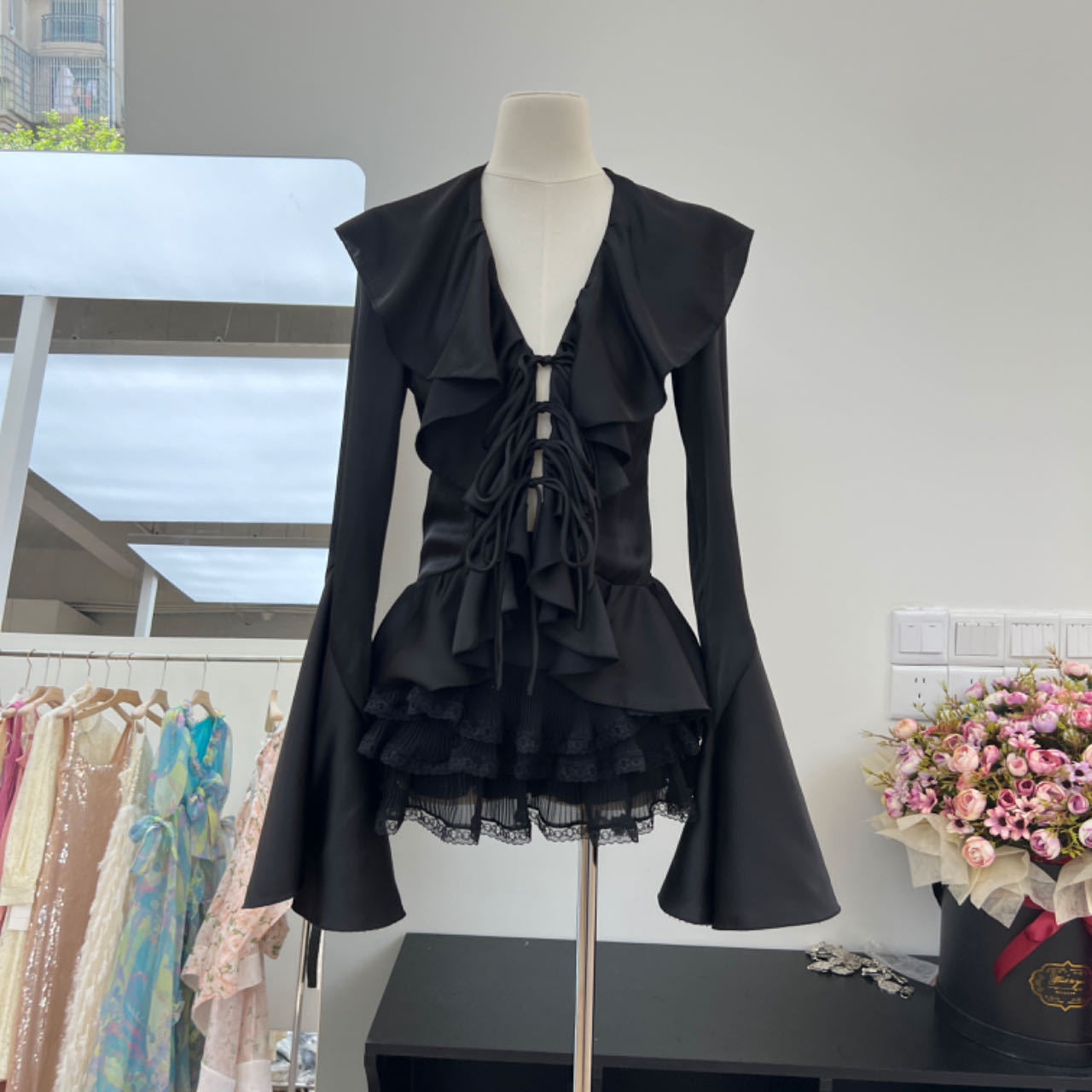 UNIKCOSA Velora Satin Shirt And Lace Skirt Set Autumn 💫