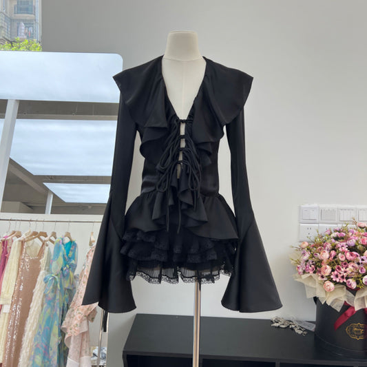 UNIKCOSA Velora Satin Shirt And Lace Skirt Set Autumn 💫