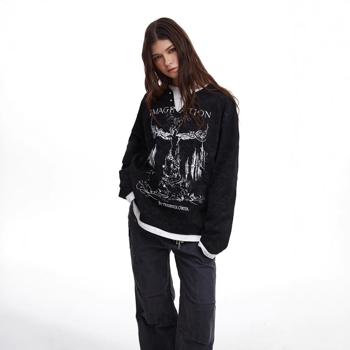 UNIKCOSA Velora Punk Print Pearl Button Two-Piece Tee 💫