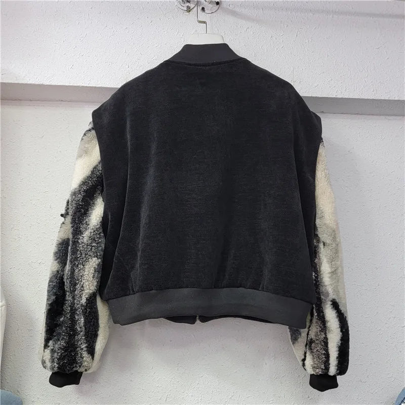 UNIKCOSA FurFusion Lamb Wool & PU Leather Patchwork Coat for Women 🤍