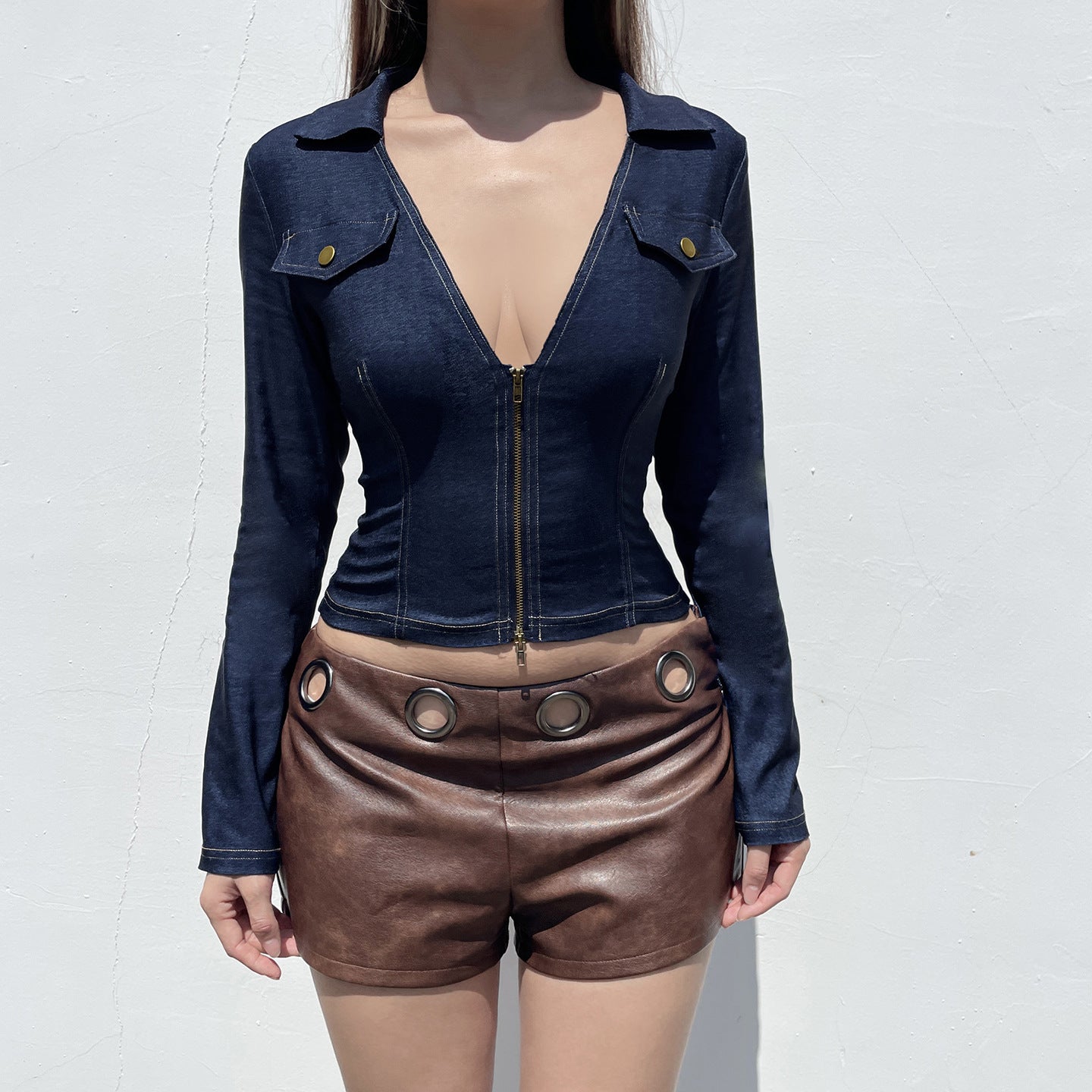 UNIKCOSA CurveMuse Waist-Cinch V-Neck Top for Women 💙