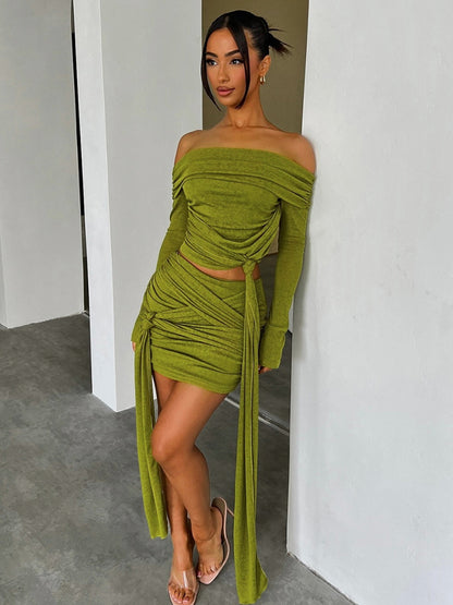 UNIKCOSA AllureSet Off-Shoulder Ruched Crop Top & Mini Skirt for Women 💃