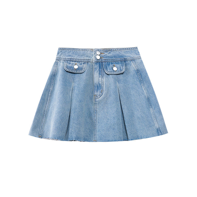 UNIKCOSA RetroMuse Denim Short Skirt Slim Fit Light Blue 🌸