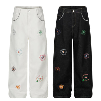 UNIKCOSA Velora Denim Jeans Embroidered Sunflower 🌸