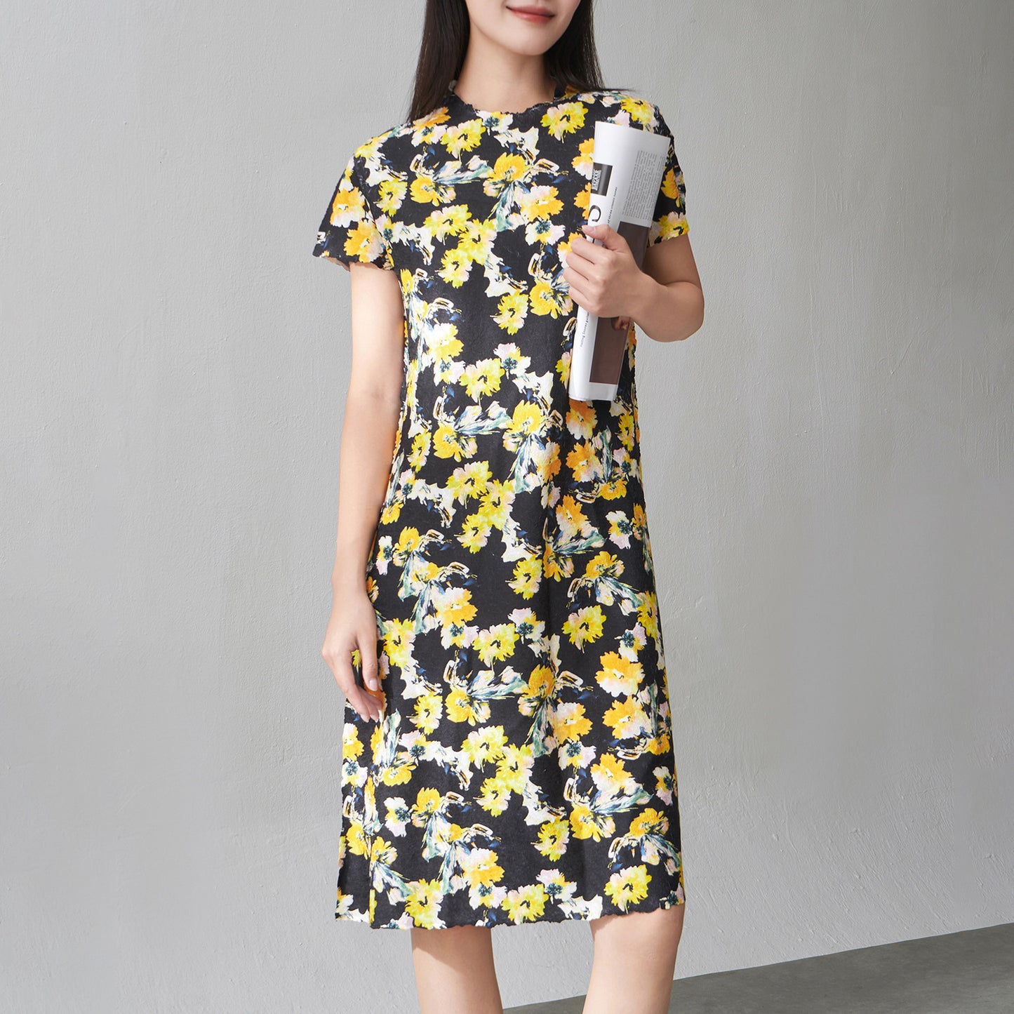 UNIKCOSA LuxeEase Floral Midi Dress Yellow A-Line 🌸