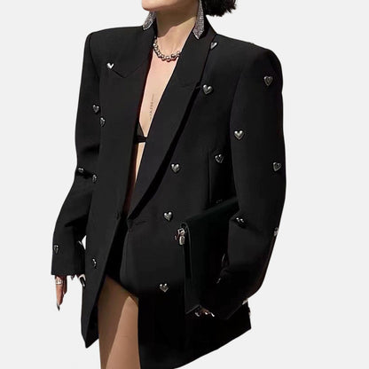 UNIKCOSA HeartLuxe 3D Beaded Black Suit for Women 🖤