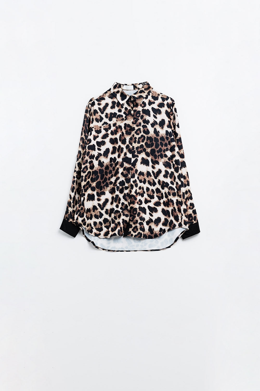 leopard shirt with black satin detail