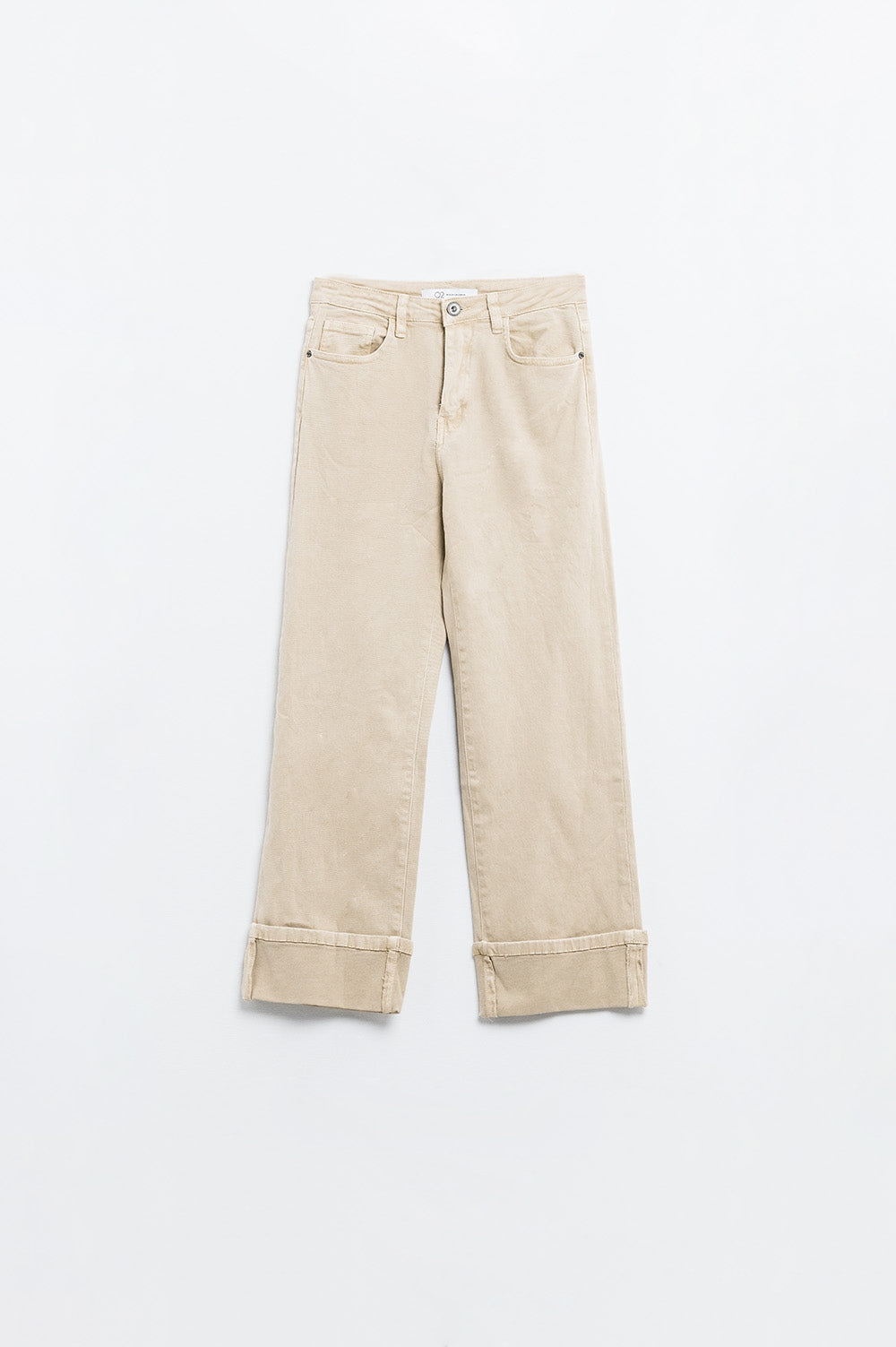 Straight leg Pants with cropped hem in dark beige