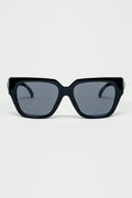 geometric thick black sunglasses with black lens