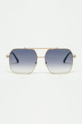 gold square frame sunglasses in ombre blue